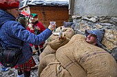 Switzerland, Valais, Evolene valley, Evolene, Carnaval with the Empailles and the Peluches who come from Pagan rites and go around the villages to frighten the bad spirits of winter