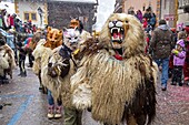 Switzerland, Valais, Evolene valley, Evolene, Carnaval with the Empailles and the Peluches who come from Pagan rites and go around the villages to frighten the bad spirits of winter