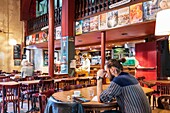 France, Gironde, Bordeaux, area listed as World Heritage by UNESCO, rue Saint-Siméon, room of the Utopia cafe housed in the former Saint-Siméon Church