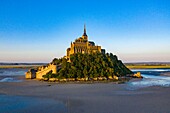 France, Manche, The Mont Saint Michel from a drone machine