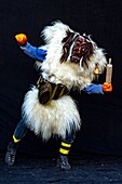 Switzerland, Valais, Lotschental valley, Wiler, Tschaggatta Carnival, costumes are made from animal skins, wooden masks and horse hair