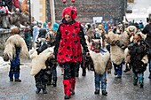 Switzerland, Valais, Evolene valley, Evolene, Carnaval with the Empailles and the Peluches who come from Pagan rites and go around the villages to frighten the bad spirits of winter