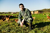 France, Essonne, Saclay plateau, Bievres, Charles Monville, organic poultry farmer