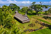 Papua New Guinea, East Sepik Province, Sepik River Region, Chambri Lake, Wombun Village, House of Spirits (Haustambaran) named Walindimi (Aerial view)