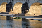 Frankreich, Indre et Loire, Loire-Tal, von der UNESCO zum Weltkulturerbe erklärt, Tours, die Loire in Tours, Skateboard-Spiele unter den Bögen der Wilson-Brücke