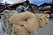 Switzerland, Valais, Evolene valley, Evolene, Carnaval with the Empailles and the Peluches who come from Pagan rites and go around the villages to frighten the bad spirits of winter