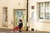 France, Paris, street art in Rue Buot in Butte aux Cailles district