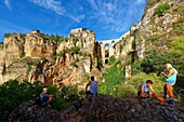 Spain, Andalusia, Malaga Province, Ronda, white villages road (Ruta de los Pueblos Blancos), perched village on a rocky spur and the Puente Nuevo (New Bridge)