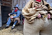 Switzerland, Valais, Evolene valley, Evolene, Carnaval with the Empailles and the Peluches who come from Pagan rites and go around the villages to frighten the bad spirits of winter