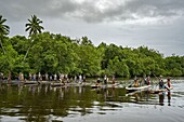 Indonesien,Papua,Bezirk Asmat,Asmat-Stamm im Dorf Uwus