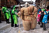 Switzerland, Valais, Evolene valley, Evolene, Carnaval with the Empailles and the Peluches who come from Pagan rites and go around the villages to frighten the bad spirits of winter