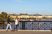 France, Gironde, Bordeaux, area listed as World Heritage by UNESCO, the Pont de Pierre over the Garonne, in the background the Quai Richelieu