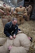 Switzerland, Valais, Evolene valley, Evolene, Carnaval with the Empailles and the Peluches who come from Pagan rites and go around the villages to frighten the bad spirits of winter