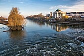 France, Indre et Loire, Loire valley listed as World Heritage by UNESCO, Tours, the Loire in Tours, the library and the eddies of the Loire from the Wilson bridge