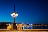 France, Gironde, Bordeaux, area listed as World Heritage by UNESCO, the Pont de Pierre over the Garonne, in the background the Quai Richelieu