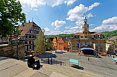 Deutschland,Baden Würtemberg,Schwäbisch Hall,Fachwerkhäuser im alten historischen Stadtkern,Marktplatz,Rathaus im Barockstil