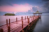 Mauritius, Grand Port district, Mahebourg, jetty on the lagoon, Mouchoir Rouge island in the background