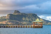 Mauritius, Grand Port district, Mahebourg, jetty on the lagoon, Lion Mountain in the background