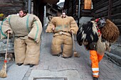 Switzerland, Valais, Evolene valley, Evolene, Carnaval with the Empailles and the Peluches who come from Pagan rites and go around the villages to frighten the bad spirits of winter