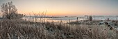 France, Somme, Baie de Somme, Saint-Valery-sur-Somme, frozen enclosures a little winter morning