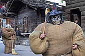 Switzerland, Valais, Evolene valley, Evolene, Carnaval with the Empailles and the Peluches who come from Pagan rites and go around the villages to frighten the bad spirits of winter