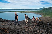 Papua New Guinea, Gazelle peninsula, New Britain island, East New Britain province, Rabaul, Kokopo, Tavurvur volcano climbing with german journalist and traveller Jenke von Wilmsdorff