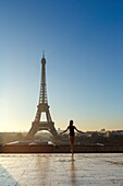 Frankreich,Paris,Stadtteil des Eiffelturms,der von der UNESCO zum Weltkulturerbe erklärt wurde,der Eiffelturm vom Trocadero-Platz auf dem Platz der Menschenrechte