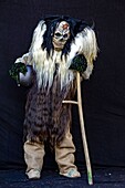 Switzerland, Valais, Lotschental valley, Wiler, Tschaggatta Carnival, costumes are made from animal skins, wooden masks and horse hair