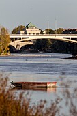 France, Indre et Loire, Loire valley listed as World Heritage by UNESCO, Tours, the Loire in Tours, boat moored on the Loire