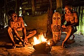 Papua New Guinea, East Sepik Province, Sepik River Region, Kanganamun Village, House of Spirits (Haustambaran), carvers