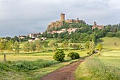 France, Haute Loire, feudal fortress of Polignac dated 11th century standing up on a basaltic mound, Loire valley