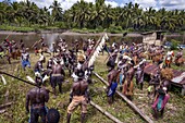 Indonésie, Papua, Agats district, Beriten village, Asmat tribe, drum ceremony