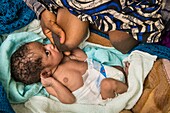 Papua New Guinea, Western Highlands Province, Mount Hagen, Mount Hagen Hospital, mother and his new bon baby, breast feeding