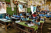 Papua New Guinea, Simbu Province, Kagaï village, in the classroom of the school