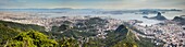 Brazil, state of Rio de Janeiro, city of Rio de Janeiro, Corcovado hill, Carioca landscapes between the mountain and the sea classified UNESCO World Heritage, elevated panoramic view of Guanabara Bay and Sugar Loaf