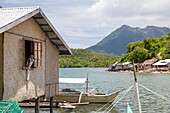 Philippines, Palawan, Malampaya Sound Protected Landscape and Seascape, fishermen village on a small island in the middle of the sound