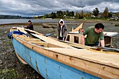 Chile, Los Lagos region, Chiloé Island, Castro distict, Nercon, shipyard a small fishing boat