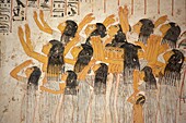 Ägypten,Oberägypten,Niltal,Luxor,Tal der Edlen,polychrome Malerei,die eine Gruppe von Trauernden darstellt,die das Grab von Ramses oder TT 55 schmückt