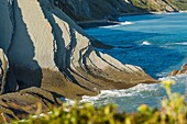 Spain, Basque Country, Guipuzcoa, Zumaia, UNESCO Flysch Geopark, or Basque coastal flat, with stratotypes dating back millions of years