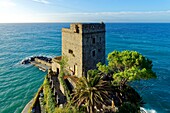 Italien,Ligurien,Provinz La Spezia,Nationalpark Cinque Terre,von der UNESCO zum Weltkulturerbe erklärt,Dorf Monterosso al Mare,Aurora-Turm aus dem 16. Jahrhundert,Torre Aurora Restaurant Bar