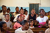 Madagascar, Alaotra-Mangoro, Manganaro, mass at the protestant parish of the village