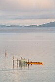 Philippines, Palawan, Malampaya Sound Protected Landscape and Seascape, typical fishing gear with a bamboo structure maintaining fish nets