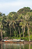 Philippines, Palawan, Malampaya Sound Protected Landscape and Seascape, boat on the bank