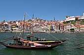 Portugal, North Region, Porto, historical center classified as World Heritage by UNESCO, Cais de Ribeira historic district, Barco Rabelo boat formerly used to transport port wine barrels on the Douro River