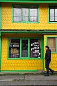 Chile, Los Lagos region, archipelago of Chiloe, Quinchao Island, Achao, house facade with wooden shingles