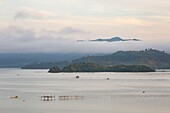 Philippines, Palawan, Malampaya Sound Protected Landscape and Seascape, typical fishing gear with a bamboo structure maintaining fish nets