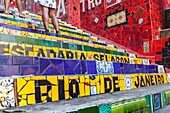 Brazil, state of Rio de Janeiro, city of Rio de Janeiro, Carioca landscapes between the mountain and the sea classified UNESCO World Heritage Site, Santa Teresa district, stairs made with ceramic tiles by artist Jorge Selarón