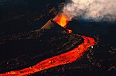 France, Reunion Island, Piton Volcano of la Fournaise erupting