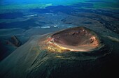 Russia, Kamchatka, the New Tobalchik volcano seen from the sky (aerial view)