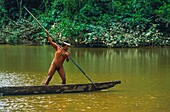 Ecuador, Orellana, Rio Cononaco, Family Fishing, the Huaorani are one of the last two tribes of hunter-gatherers living in the heart of the rainforest of Ecuador